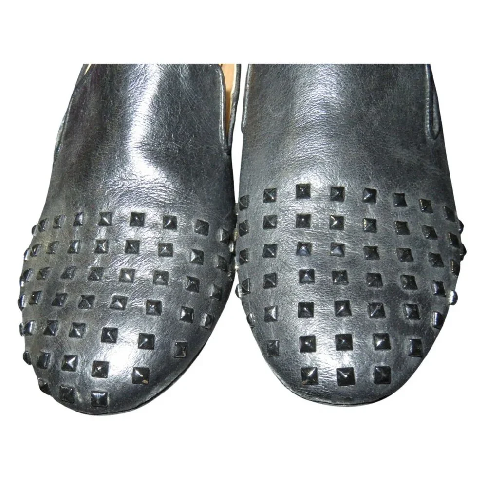 Steve Madden Henri Black Leather Upper Embellished Studded Slip On Loafers sz 8